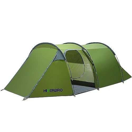 Camping Tents, HIKERBRO Family Tent with 2 Rooms, 3 Persons Motorcycle Tent with Porch & Vestibule for Camping, Waterproof 4 People Large Backpacking Tunnel Tent for Picnic Survival Hiking Traveling