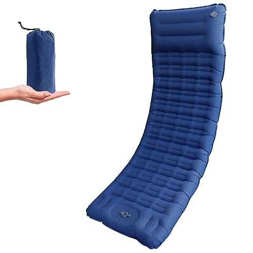 OPL5 Camping-Air-Mattresses, Folding Bed Mattress with Built-in Foot Pump, 12CM Navy Blue Nylon, Waterproof, 2.2 pounds, Ideal for Hiking, Backpacking, Traveling