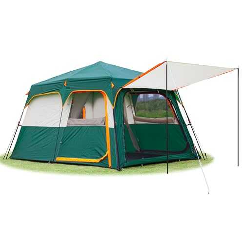 KTT Large Tent 4~6 Person,Instant Family Cabin Tents,2 Rooms,Straight Wall,3 Doors and 3 Windows with Mesh,Waterproof,Big Tent for Outdoor,Picnic,Camping,Family,Friends Gathering. (Green)…