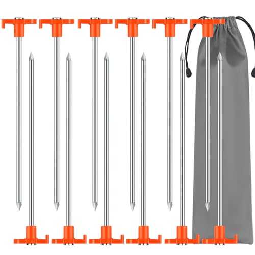 12 Pack Tent Pegs Metal Heavy Duty Camping Pegs Awning Pegs, Strong Rock Pegs Hard Ground Tent Pegs Ground Pegs with Bag for Tents, Tarpaulin, Camping Equipment, Outdoor Use(Orange, 20cm)