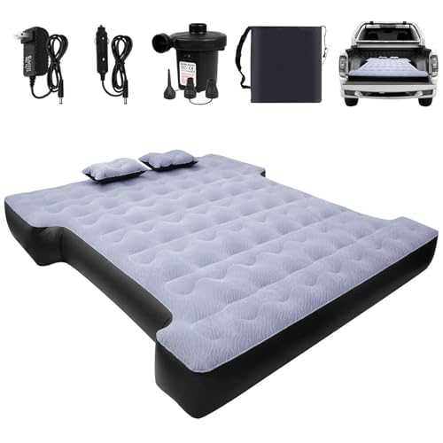 sanheshun Car Air Mattress, Camping Pickup Truck Air Mattress, Pickup Truck Air Mattress with Electric Pump and Two Pillows - Flocking and PVC, Pickup Truck Sleeper Bed for Home, Outdoor and Travel