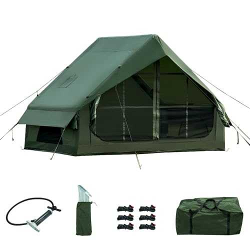 Inflatable Camping Tent with Hand Pump Easy Assembly Waterproof Windproof Outdoor Inflatable Tent 2-4 People Oxford Glamping Air Tent Cabin House