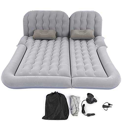 Inflatable Air Mattress Car Travel Bed PVC Flocking Car Air Bed Inflatable Travel Mattress, Unfold Size: 174 x 126cm/68.5 x 49.6in (Grey)