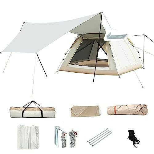 pologmase Pop Up Tent 4 Person | 2-in-1 Dome Tent Family Shelter | Automatic Camping Tent | 4 Man Tent Waterproof | Easy to Set Up and Package | for Beach, Backpacking, Fishing, Hiking