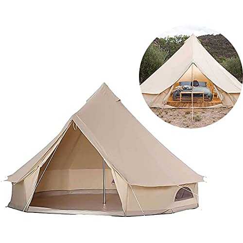 ROSG 3/4/5/6m Camping Bell Tent 4-Season Family Tent Outdoor Hiking Hunting Yurt Tent with Zipped Groundsheet and Chimney