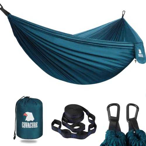 COVACURE Camping Hammock - 270*150cm Ultralight 70-Denier Durable & Breathable Nylon Travel Hammocks with Two 10FT Tree Straps for Outdoor Camping Accessories (330lbs Capacity)