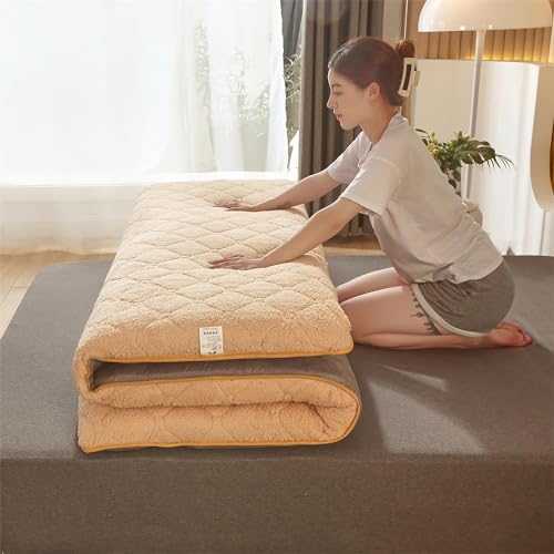 Japanese Floor Mattress Futon Mattress,Soft Fluffy Foldable Bed Mattress,Roll Up Camping Mattress Single Double, Non-Slip Tatami Mat Sleeping Pad,for Dormitories Camping Sofas Loungers ( Color : Khaki