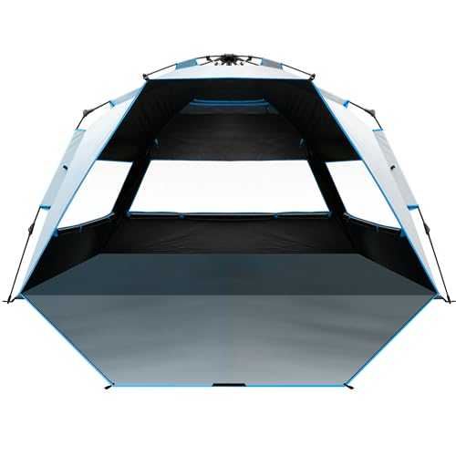 OutdoorMaster Beach Tent with Dark Shelter Technology, Portable Beach Shade Sun Shelter Canopy for 4-6 Person with UPF 50+ UV Protection, Easy Setup Pop Up Tent Family Size - Ocracoke Coast