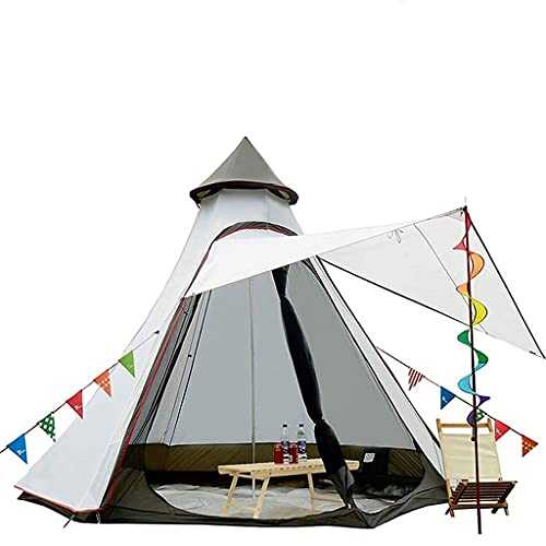 BPHUI Camping Tent Pyramid Camping Family Tent Double Rainproof Tent 4-6 People Outdoor Picnic Field Waterproof 4.9kg Large Lightweight Easy Set Up (Color : White)