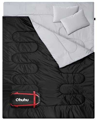 Ohuhu Double Sleeping Bag with 2 Pillows, Waterproof Lightweight 2 Person Adults Sleeping Bag for Camping, Backpacking, Hiking, Bonus Carrying Bag