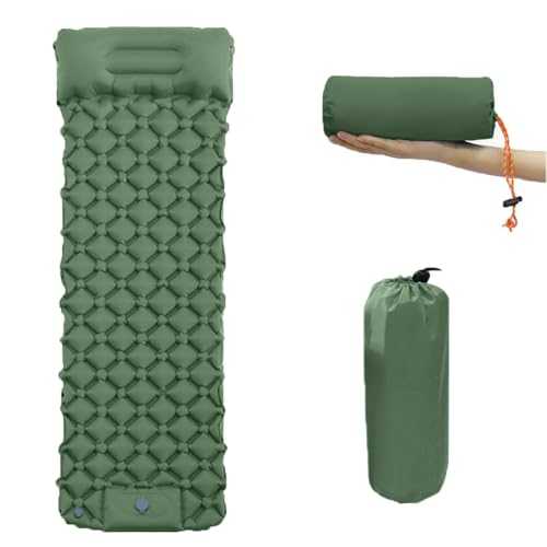 Self-Inflating Camping Sleeping Mat with Pillow – Ultralight Air Mattress with Foot Pump, Waterproof Air Cell Sleeping Pad for Hiking, Backpacking, Travel & Tent (Green)