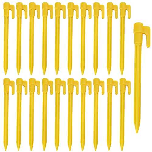 20 Pcs Plastic Tent Pegs Lightweight Camping Pegs 14.7*1.7cm Plastic Tent Stakes Heavy Duty Plastic Tent Nails for Fixing Tent Tarps Awning Mat Outdoor Camping Beach Garden Lawn Accessories (Yellow)