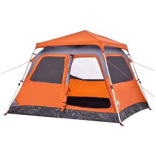 vidaXL 4-Person Dome Camping Tent - Grey/Orange, Portable, Quick-Release Setup, Waterproof with Detachable Rainfly, Electrical Cord Access