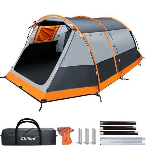 Chihee Camping Tents Tunnel Tent 4 Person Family Tent with 2 Doors Extra Weatherproof Tent 4 Seasons Tents with Double Waterproof Groundsheets Screened Room Porch Carry Bag for Travelling Outdoor