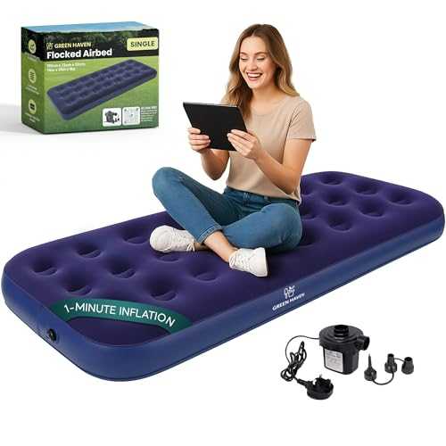 Green Haven Single Blow Up Camping Bed with AC Electric Air Pump (191 x 73 x 22 cm) - Waterproof Inflatable Single Airbed Mattress | Quick Inflate Camping Mattress Ideal for Camping & Guest Use