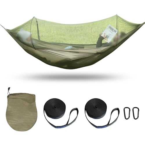 ISTATSO Portable Camping Hammock with Mosquito Net 114" x 55" Double Lightweight Hanginng Hammock with Tree Straps for Outside (Army Green)