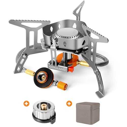 Odoland 3500W Windproof Camping Gas Stove Portable Collapsible Outdoor Camping Stove with Piezo Ignition Backpacking Stove for Outdoor Cooking Hiking Picnic and Camping Grey