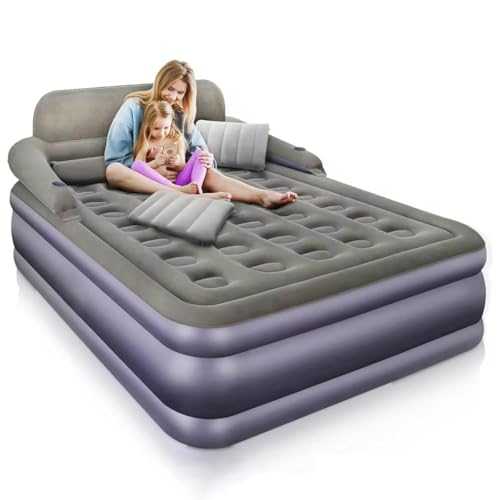 LANGWEI Queen Air Mattress with Headboard, Quick Inflation/Deflation Inflatable Airbed, 20 Inches High Blow Up Bed for Home/Camping/Travel/Accompany Bed