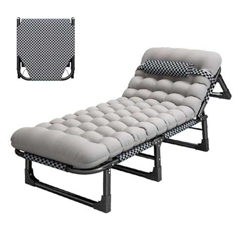 WXQZHF Folding bed Portable Folding Bed，Camping Cots,Fold up Beds for Adults 4 Speed Adjustable Backrest with Removable Headrest Portable Folding Bed Cot Lounge Chair for Beach Lawn Camping(Gray A,