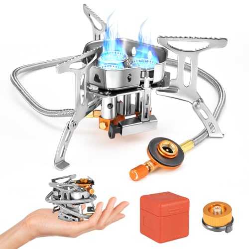 Camping Gas Stove, 6800W Portable Camping Stove Windproof Backpacking Stove with Piezo Ignition,Folding Gas Burner Cooking Stoves for BBQ,Suitable for Outdoor Cooking Hiking Fishing Trekking Picnic