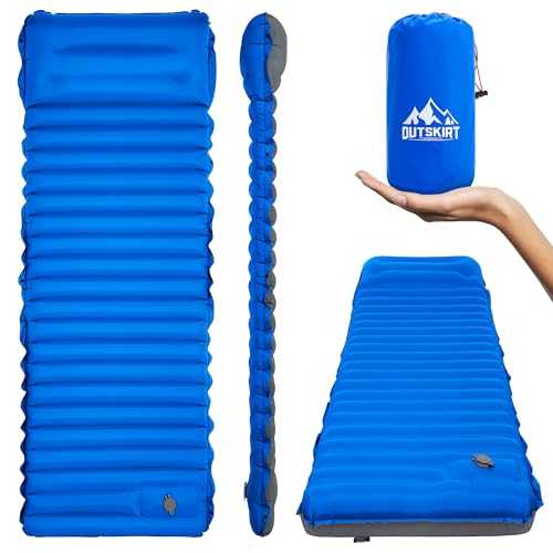 OUTSKIRT 4" Thickness Sleeping Pad with Built-in Foot Pump, Lightweight & Ultra-Comfort Camping Pads - Perfect for Camping, Hiking, Backpacking & Outdoor Adventures, Blue