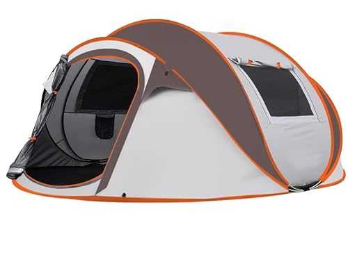 Instant Pop Up Camping Tent, 4-5 Person Tents, Automatic Set Up Tent in 3 Seconds,Waterproof Sunshade Family Tents, Portable Lightweight Dome Tent for Outdoor Camping,Hiking (Brown & Grey)