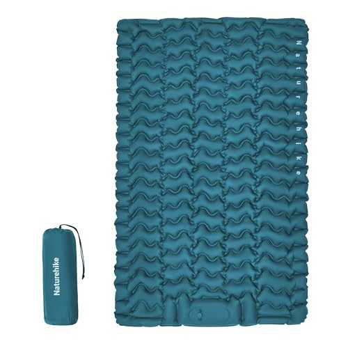 Naturehike Camping Sleeping Mat with Pillow, Ultralight Inflatable Sleeping Mat, Integrated Pump for Easy Inflation, Suitable for Bike Touring and Hiking Tents, Entry-Level (Dark Blue, Double)