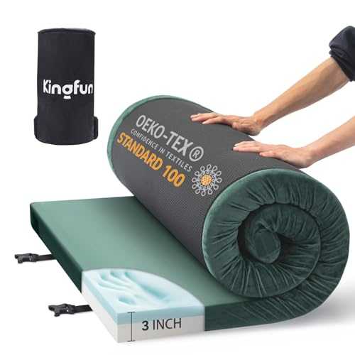 Kingfun 3 Inch CertiPUR-US Memory Foam Camping Mattress, Waterproof Roll up Sleeping Pad for Adults, Comfortable Thick Floor Sleeping Mats for Car Truck Tent with Removable Travel Bag