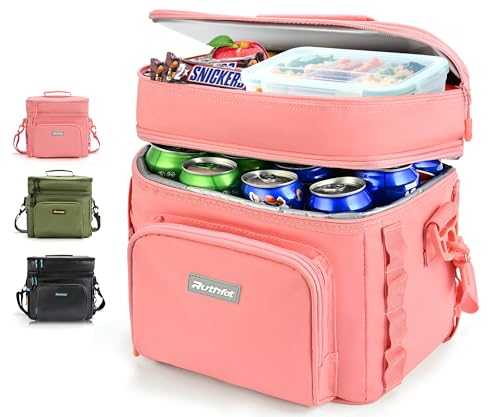 Ruthfot Double-Layer Insulated Cooler Foldable Lunch Box, Leakproof Cooler Bag for Men & Women, Shoulder Strap, Bottle Opener, for Beach, Camping, Car