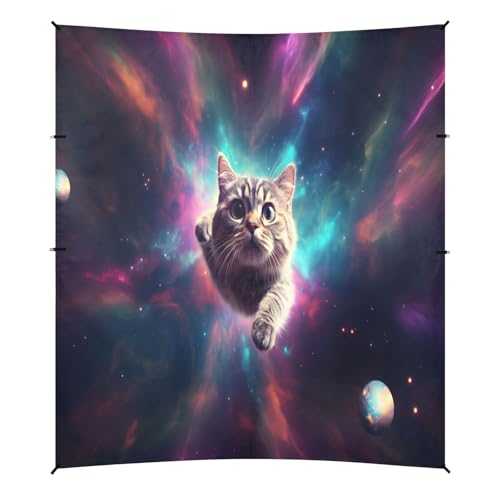 Camping Sun Shelters Cat Flying in The Universe Beach Canopy 126 * 110.2in