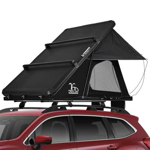 YOUNGHUNTER Off Ground Hard Shell Roof Top Tent, Waterproof Car Roof Top Truck Tent for Camping, Sun Shade Awning Tent, Black Fabric (5 Sides Awning)