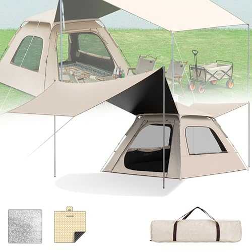 2 in 1 Pop Up Camping Tent with Awning, 2 Doors 2 Window, 9m² Sunshade Space, Waterproof Tent Lightweight & Portable Easy Setup for Hiking Backpacking, Include Carry Bag,4-6People
