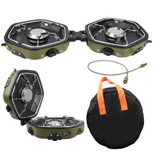 Foldable Camping Stove Portable Propane Camp Stove for Camping, Backpacking With 17,000 BTU 2 Adjustable Burners Piezo Ignition for Outdoor BBQ (Green)