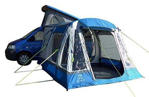 OLPRO Loopo Breeze Blue & Grey Inflatable Campervan Awning 3.1m x 3.9m with canopy poles, Recycled Polyester, 5 Berth driveaway awning, freestanding, sewn in groundsheet,190-250cm high vehicles