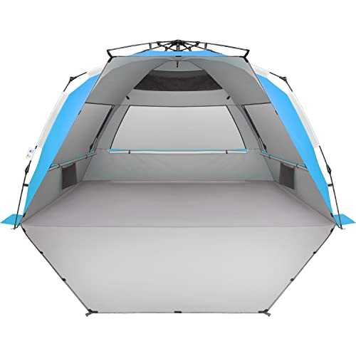 Oileus XX-Large Beach Tent Sun Shelter for 5-6 Person Portable Sun Shade Instant Pop Up Tent for Beach with Carrying Bag, Stakes, 6 Sand Pockets, Anti UV for Fishing Hiking Camping Blue