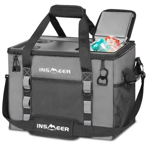 INSMEER Cooler Bag with Hard Shell, Portable 40L/70 Cans Collapsible Large Cool Bag Insulated with Top Cup Table & Opener, Cooler Bag for Camping, Picnic, Beach