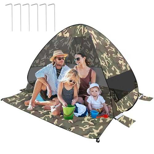 mumisuto Beach Tent for 3-4 People, Pop Up Baby Beach Tent, Lightweight Beach Shelter with UPF 50+ UV Protection, Portable Easy Setup Pop Up Shelter for Beach, Yard, Picnic, Garden (Camouflage)