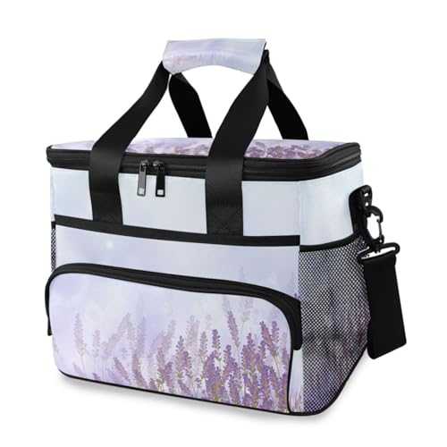 Purple Lavender Provence Cooler Bag Insulated Picnic Bag Large Lunch Box Reusable Tote Bag Soft Sided Portable Beach Cooler Grocery Camping Travel for Adult Men Women