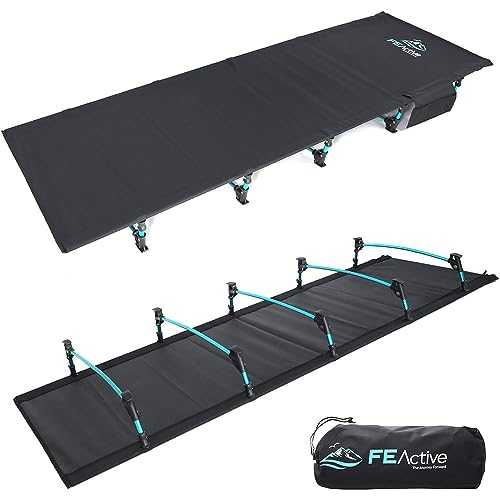 FE Active Folding Camping Bed for Adults - Lightweight, Compact, Portable Folding Camp Bed Single, Comfortable Camping Cot for Adults & Kids, Fits Single Air Mattress Pad | Designed in California, USA