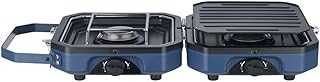 HAZELAND 2 Burner Gas Camping Stove, Foldable, Portable with 4.6 kW Adjustable Burners & Piezo Ignition, Gas Combustion, Cast Iron & Ceramic Material, 4600 W Output Power
