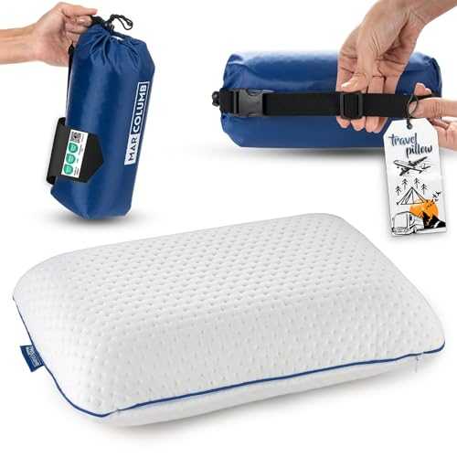 Marcolumb Travel & Camping Comfortable Memory Foam Pillow – Easy to Carry Portable Bag – Temperature Regulating Pillow Case - Perfect for Travelling (White)