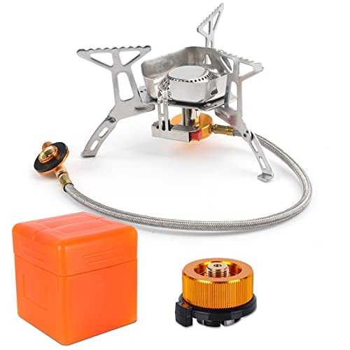 Camping Gas Stove, Portable Windproof Backpacking Burner Cooking Stoves 3500W for BBQ Outdoor Cooking Hiking Fishing Picnic with Piezo Ignition Adapters Converter