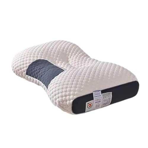 Ergonomic Memory Foam Contour Pillow, White and Grey, Textured Cover with Cooling Centre Strip