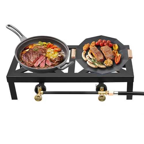 Double Propane Burners for Outdoor Cooking Portable Gas Stove Propane Heater Outdoor Camping Stove w/ 0-10PSI Adjustable Regulator & Steel Braided Hose | Ideal for Camping, Home Brewing, Turkey Fry