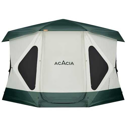 ACACIA Camping Tent, 4-6 Person Large Tent with 6'10'' Height, 2 Doors, 8 Windows, Waterproof Easy Setup Hub Tent with Rainfly, Footprint Pop Up Tent for Camping