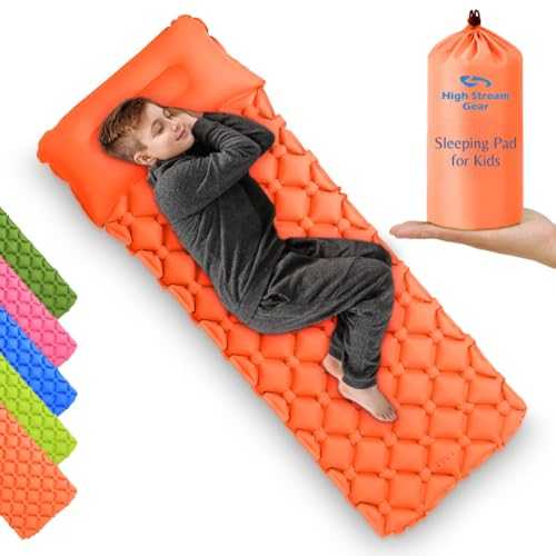High Stream Gear Kids Sleeping Pad for Camping & Sleepovers with Pillow - Inflatable Air Mattress for Backpacking & Travel, Thick Toddler Cot Sleeping pad for Kids, Fast Inflating Mat