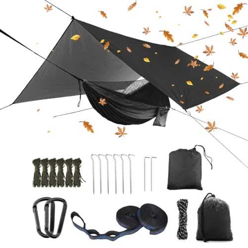 Oversized rain rope tarp and camping hammock with mosquito net,portable single double hammock with tree strap hammock,camping,hiking,outdoor backyard