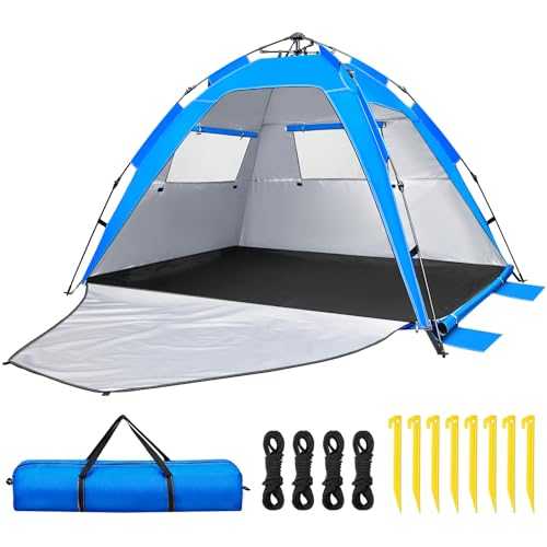 Witnewrage Beach Tent 3-4 Person Large Pop Up Beach Tents for Adults, Automatic Instant Outdoor Tent Portable UV Protection Beach Sun Shelter with Side Door, Easy Setup Tent for Camping Hiking Picnic