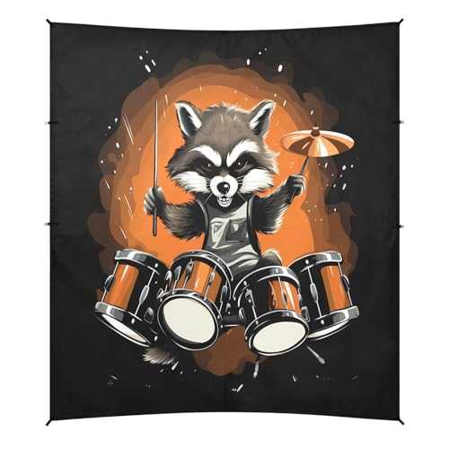 Camping Sun Shelters Raccoon Playing Drum Beach Canopy 126 * 110.2in