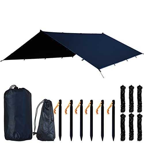 Waterproof Hammock Rain Fly Camping Tent Tarp Backpacking Tarp PU3000 MM 3X4 M 10X12 Ft Durable Ripstop 420D Oxford for RV Car Truck Side Shade